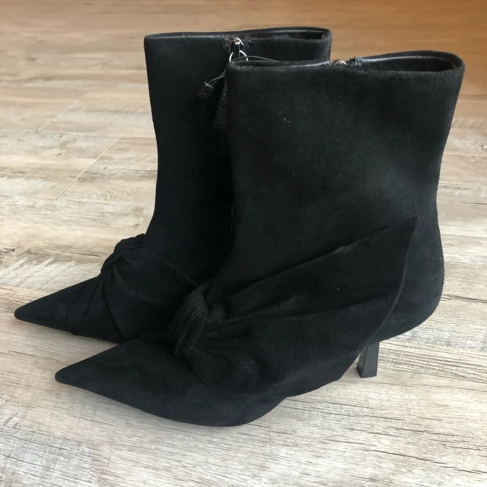 NWT ZARA Bow Pointed Toe Stiletto Booties - Picture 3 of 12